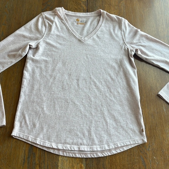 Carhartt Relaxed Fit V-neck Knit Shirt Light Pink With Gray Size M Long Sleeves - Picture 4 of 11